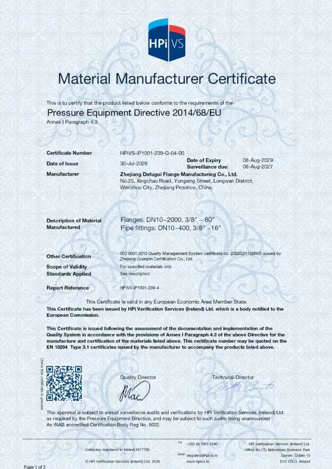 Dafugui atualiza EN 10204 3.1 Certificação de certificado de material para garantia de qualidade global